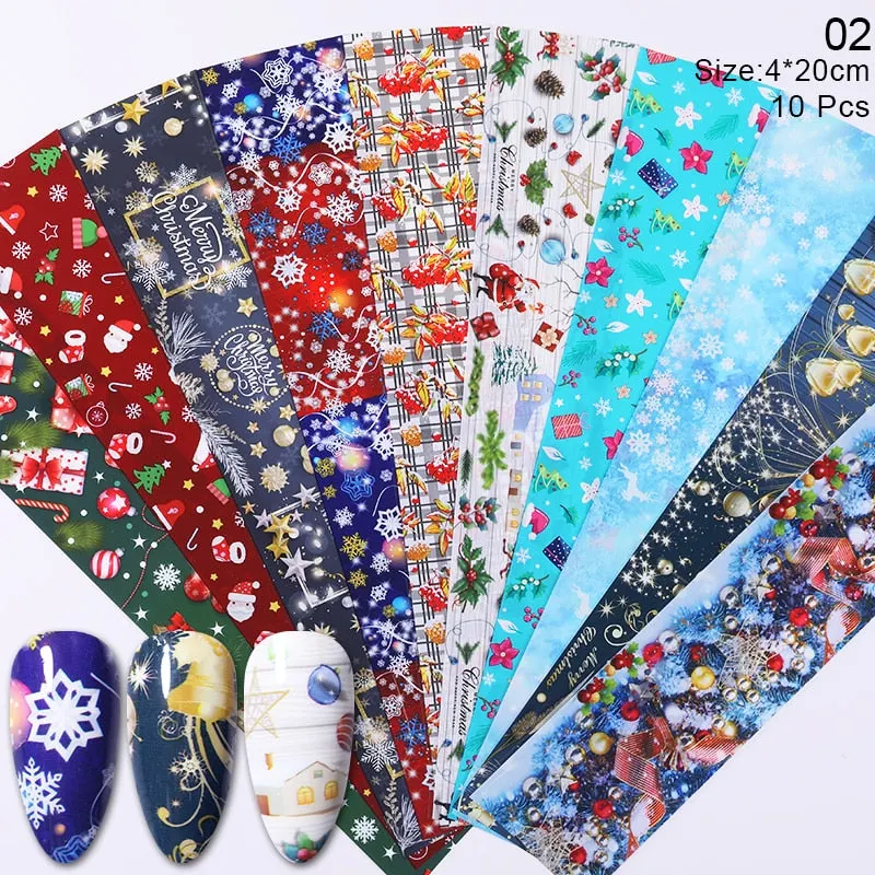 10Pcs/Bag Nail Art Transfer Foil Sticker Abstract Image Blue French Tip Wraps Adhesive Decals Nails Decoration Accessories-Nail Inspo