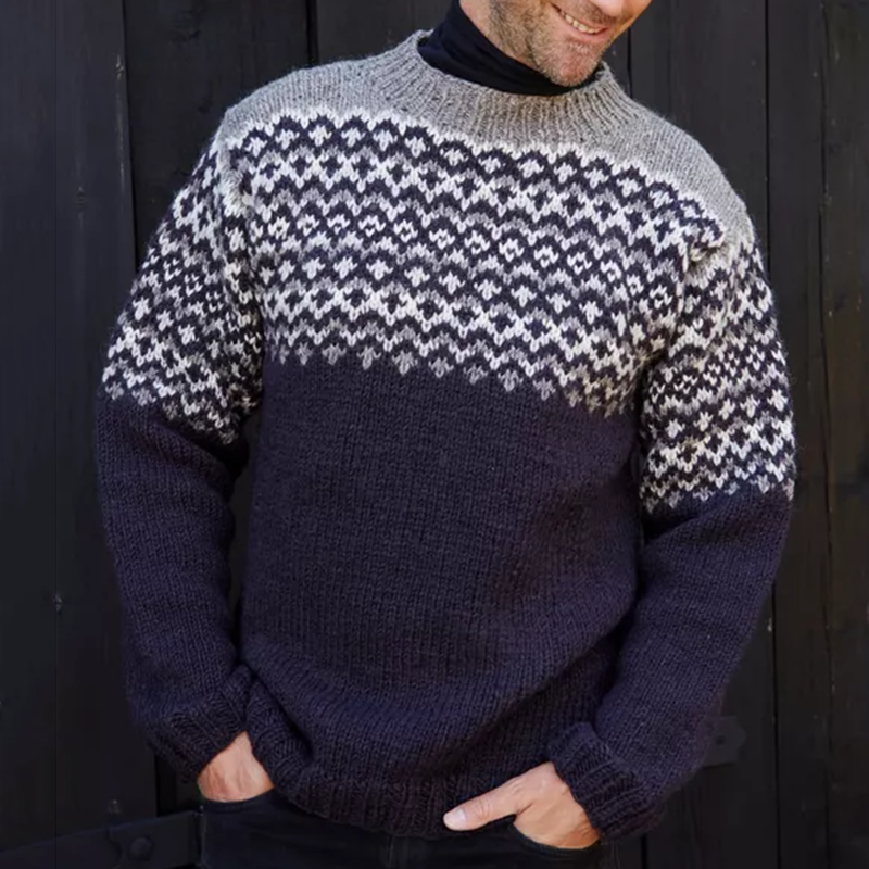 Retro Warm Jacquard Iceland Contrast Color Crew Neck Sweater
