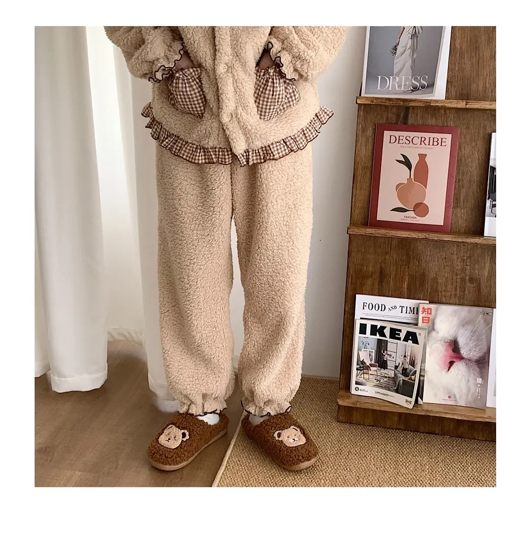 2022 Winter Women Slipper Lovely Bear Cartoon Plush Cotton Home Slippers Female Indoor Household Anti-Skid Thick Bottom Slipper