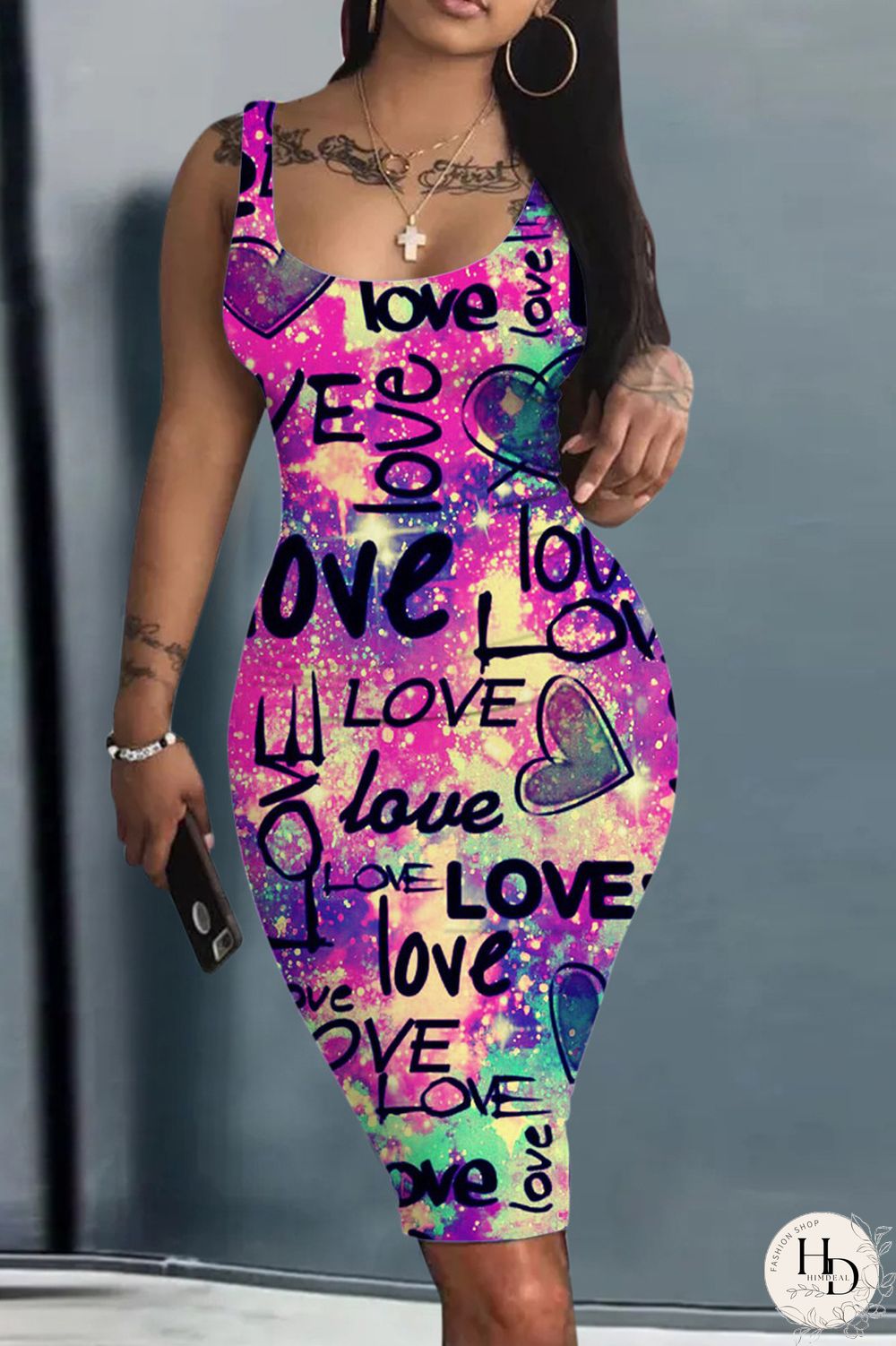 Light Brown Sexy Casual Print Basic U Neck Vest Dress Dresses