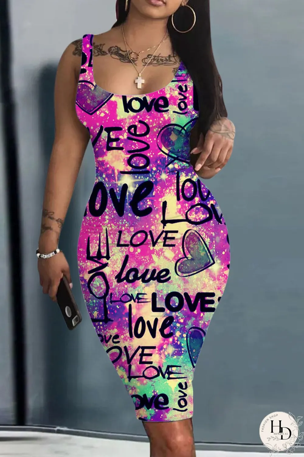 Light Brown Sexy Casual Print Basic U Neck Vest Dress Dresses