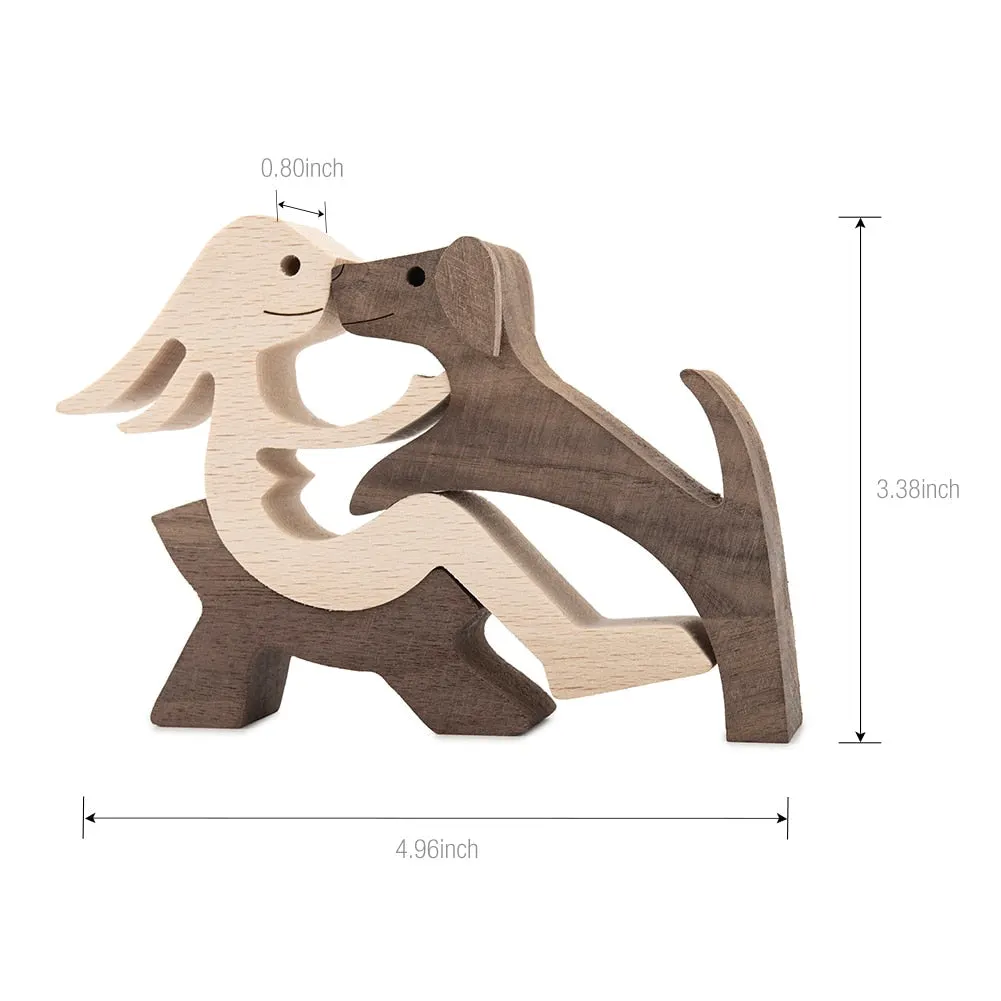 Puppy Family Wood Dog Carving Ornaments Decoration Home Decor Figurine Desktop Table Ornament Sculptures For Dog Pet Lover Gifts 712