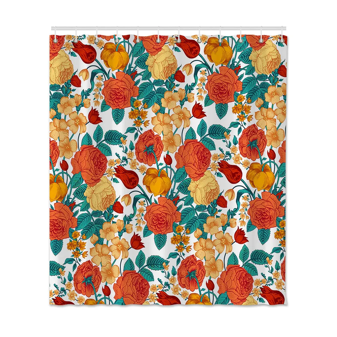 Flower Leaves Printed Shower Curtain For Bathroom Polyester Fabric Shower Curtain Home Decor Waterproof Bath Curtain With Hooks
