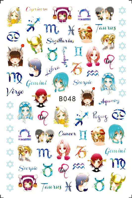 3D Sport Nail Art Sticker Cartoon Constellation Nail Decals Manicure Gymnastics Back Glue Sticker for Nails Decoration