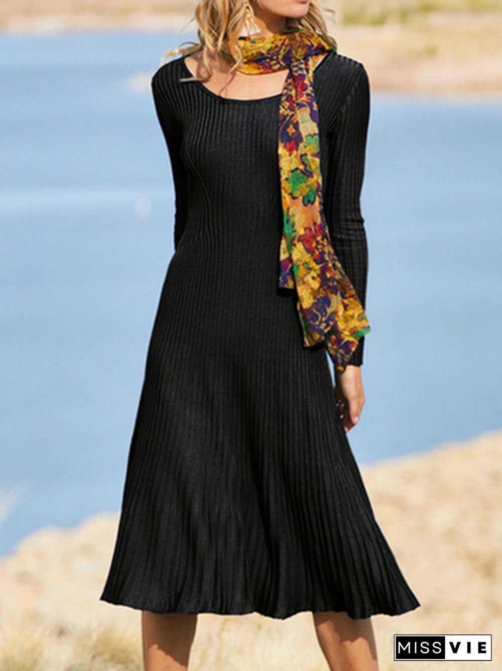 Plain Loose Crew Neck Dresses