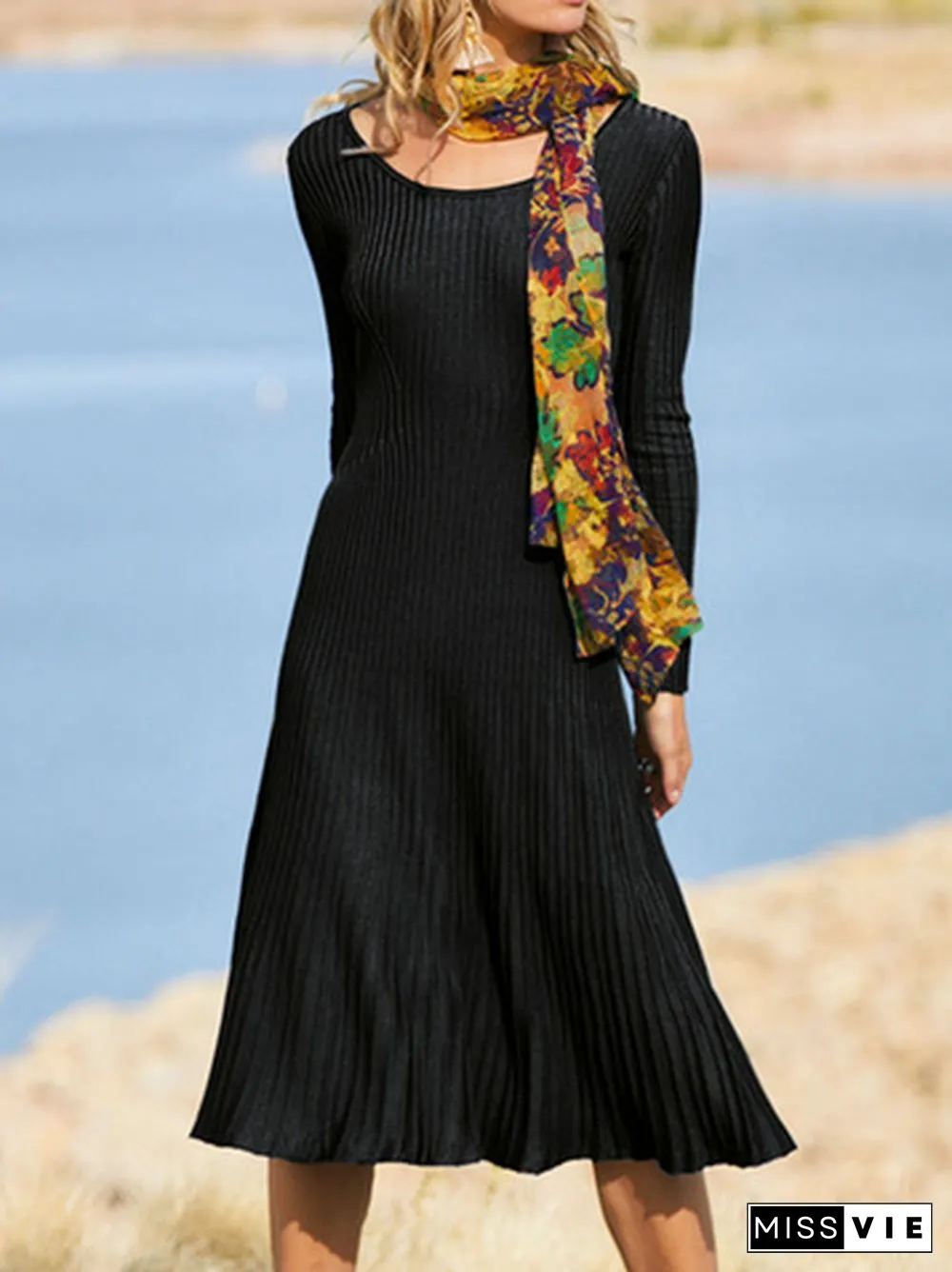 Plain Loose Crew Neck Dresses