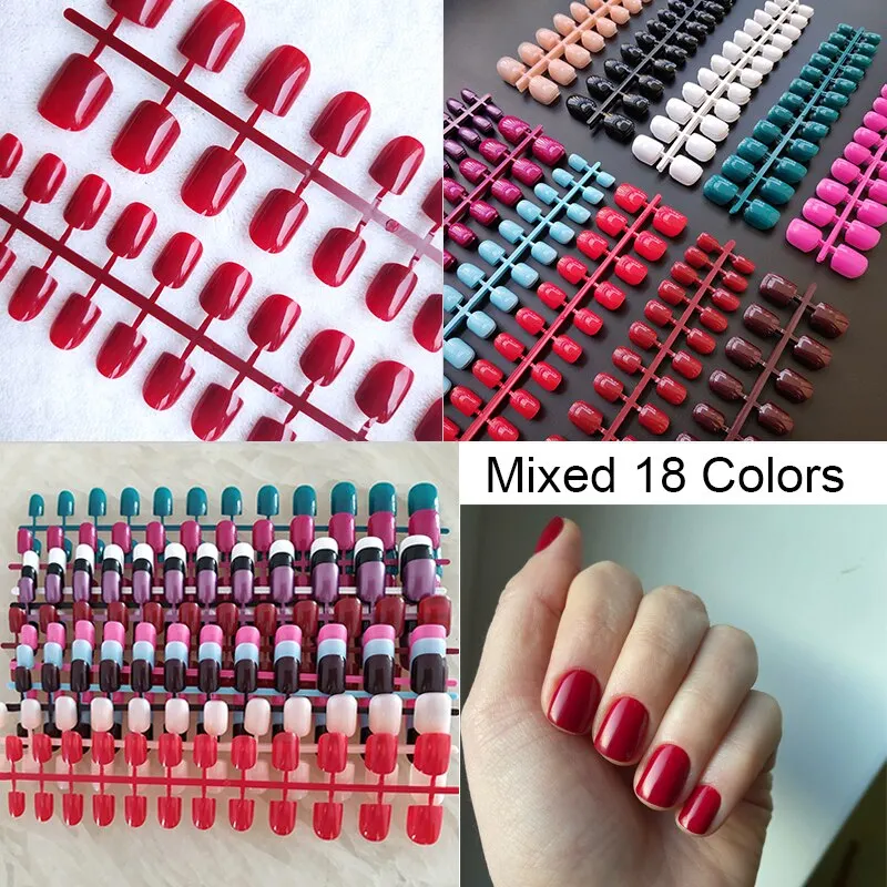 432pcs/pack Mixed 18 Colors Full Cover Stiletto Nails Almond Fake Nails Acrylic mountain peak Sharp Ending False Nail Art Tips-Nail Inspo