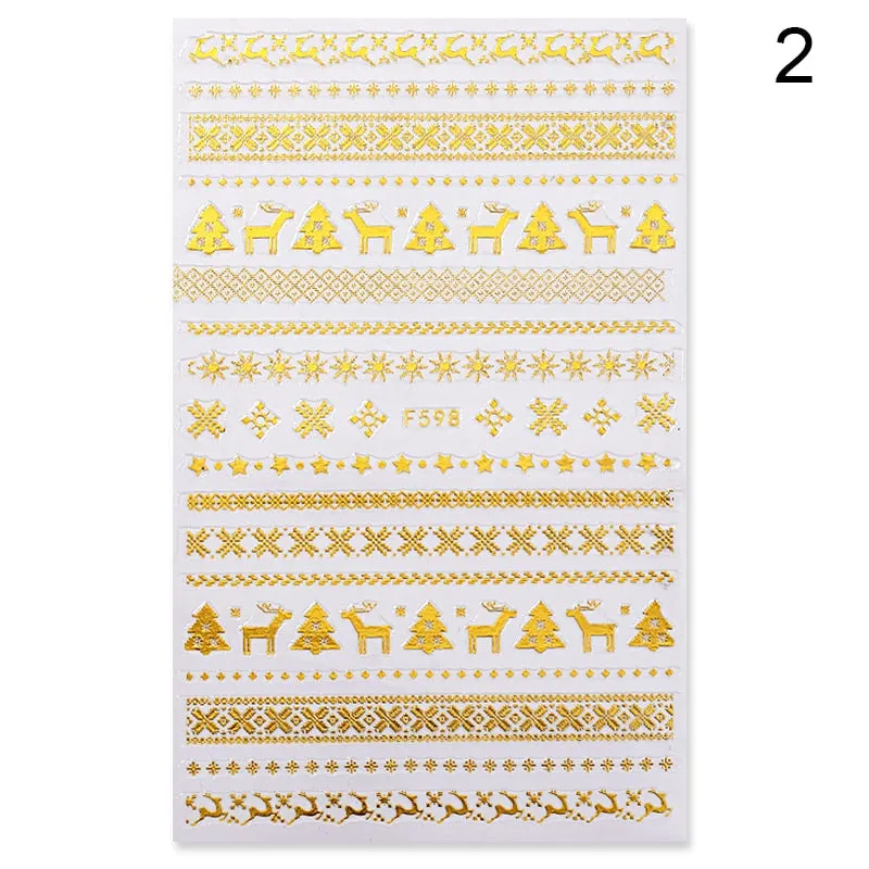 Sliver Bronzing 3D Christmas Nail Art Decoration Sticker Sparkly White Colorful Glitter Geometry Snowflake Winter Slider Foil