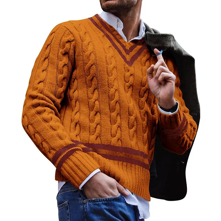 Man's Vintage Stripes V Neck Casual Cozy Sweater