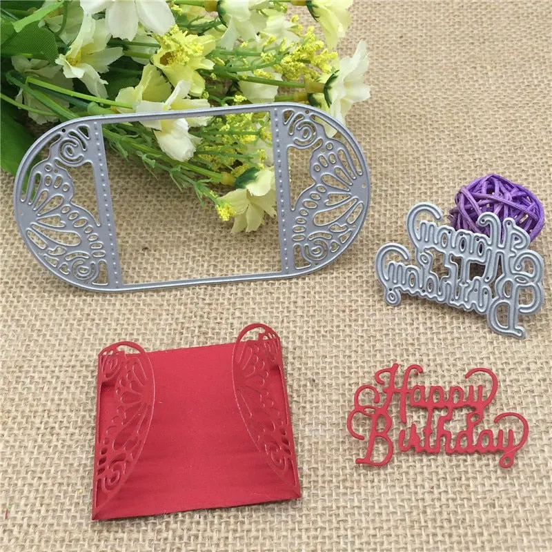 Butterfly card frame happy  birthday Metal Cutting Dies Stencil Scrapbooking Photo Album Card Paper Embossing Craft DIY