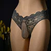 Men's Sexy Back Open Temptation Large Size JJ Set Breathable Hollow Stretch Bow Lace Underwear