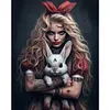 >SALE<Full Embroidery Cotton Thread 11CT Printed Scary Girl Bunny Cross Stitch 50x60cm