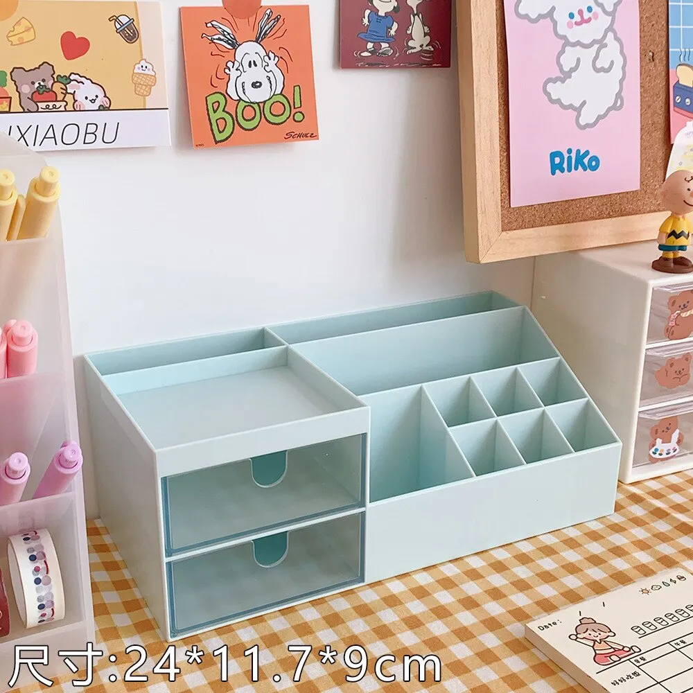 Desktop Storage Box W&G Kawaii Desktop Storage Box Three-color Pen Holder Drawer Type Cute Desktop Storage Pen Holder 515