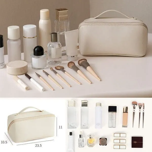 Booxom Leather Cosmetic Bag with Handle and Divider （Buy 2 Free Shipping）