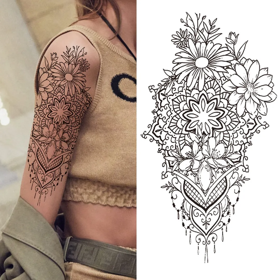 Lily Chains Flower Temporary Tattoos For Women Girl Black Butterfly Dream Catcher Tattoo Sticker Fake Rose Sexy Tatoos Back Body 1108