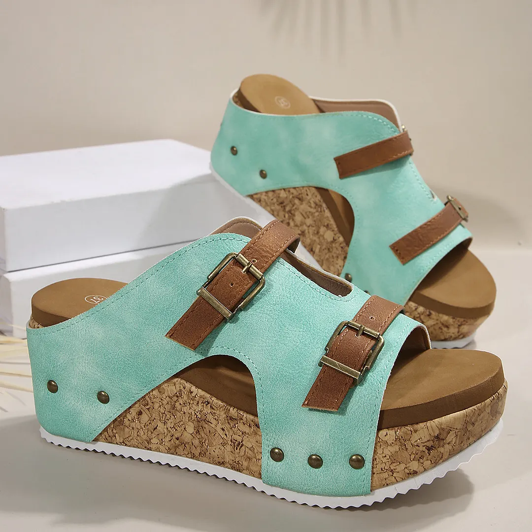 Breakj Breakj Thick Bottom Slope With One Word With Slippers 2025 Summer New Buckle With Light Soaked Beach Toe Women's Shoes
