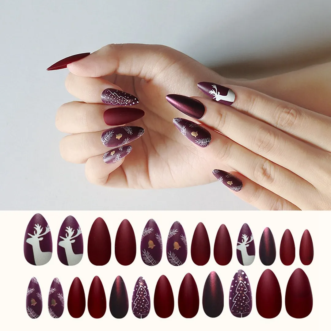 24 PCs/Box Christmas Style Ballerina False Nails Wearable Coffin Fake Nails Detachable Full Cover Nail Tips Press On Nails-Nail Inspo