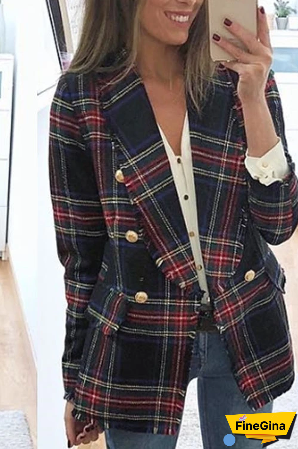 Plaid British Style Cardigan