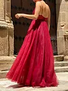 Shiny Gauze Backless Condole Belt Maxi Dress