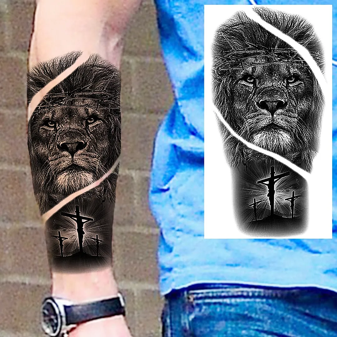 Halloween Clown Joker Scary Temporary Tattoos For Men Women Realistic Scary Lion Waterproof Tattoo Forearm Tatoos Vampire