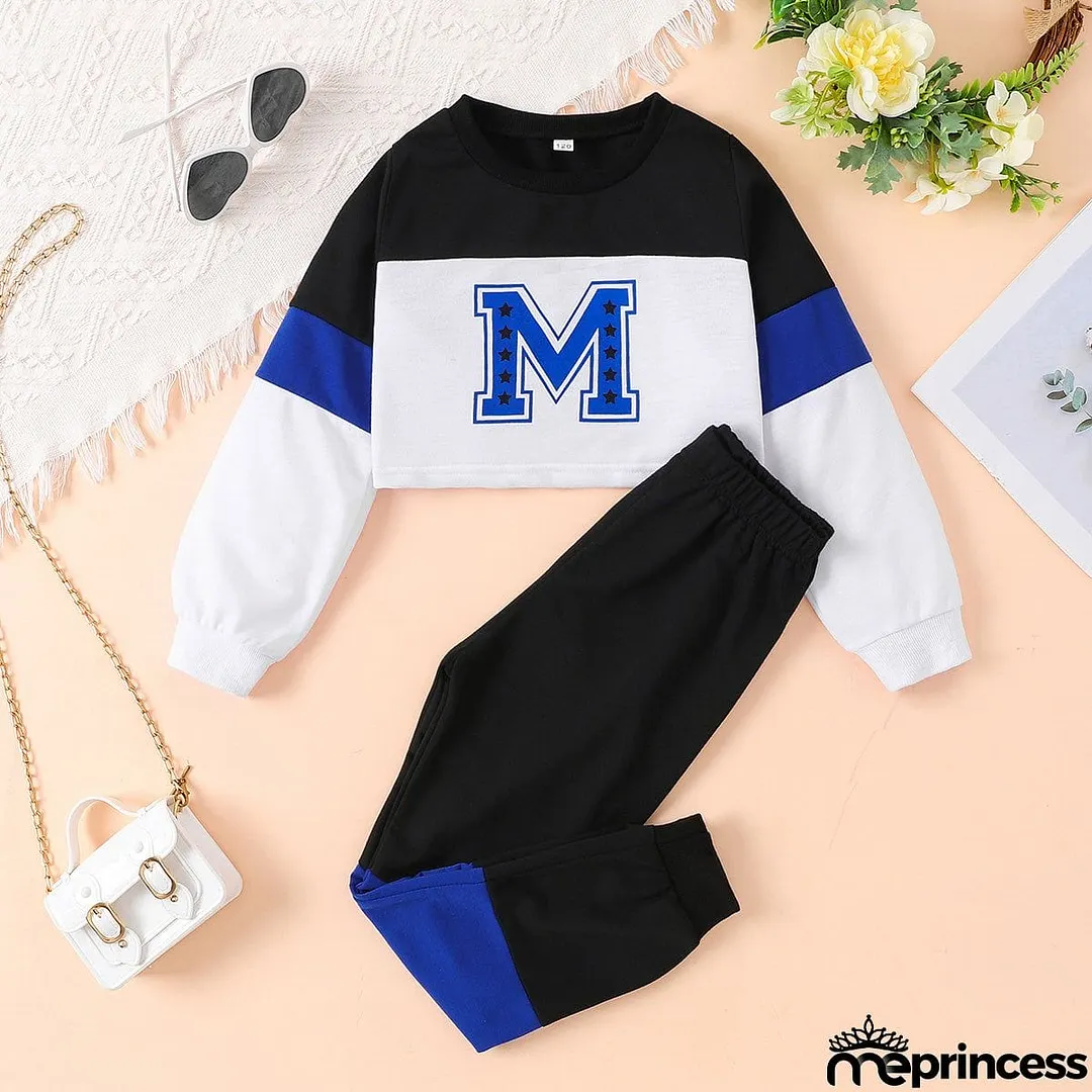 Color Block Round Neck Long Sleeve Top and Pants Set