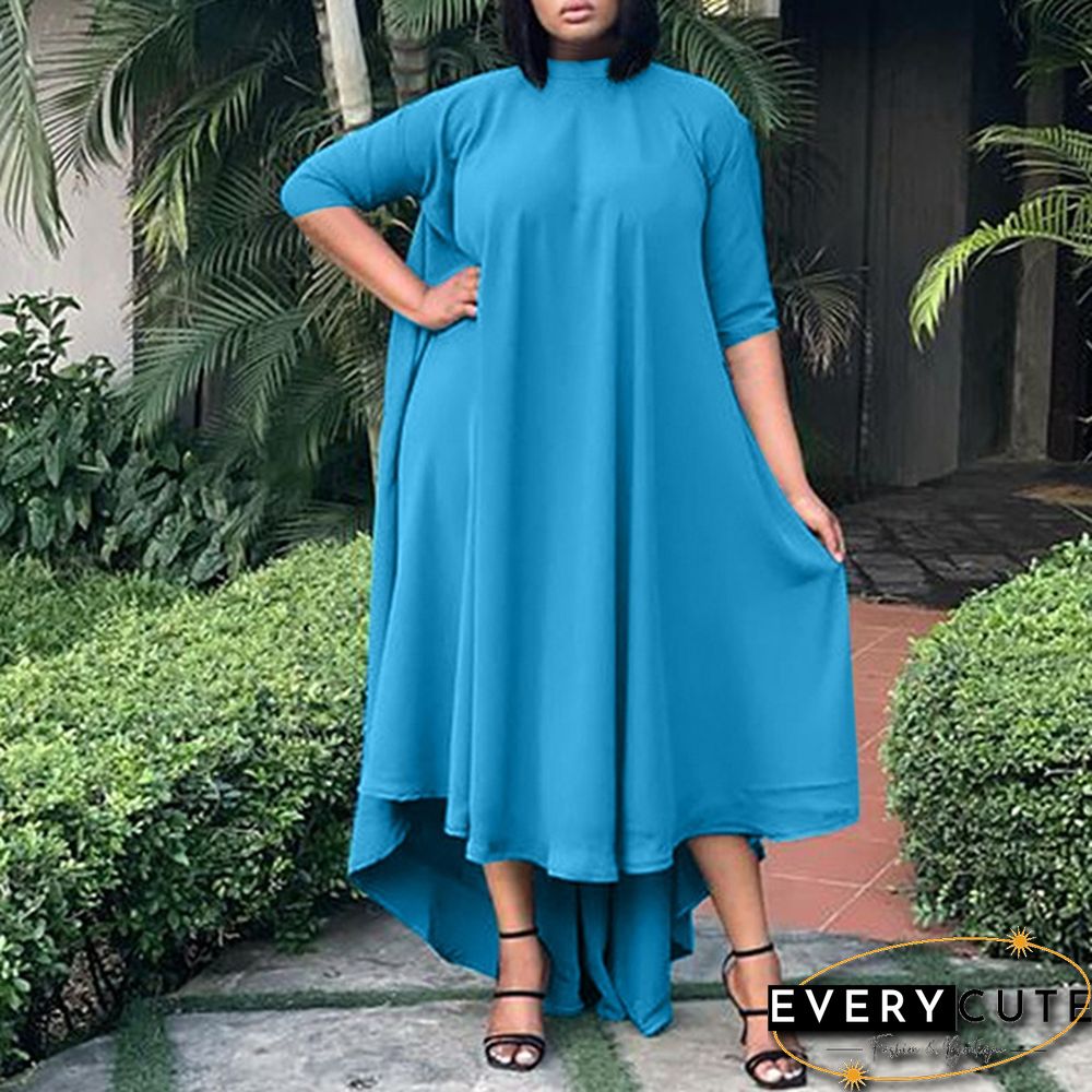 VONDA Women Half Sleeve Irregular Hem Pleated Dress Casual Loose Holiday Long Dresses Vestidos Plus Size 4#