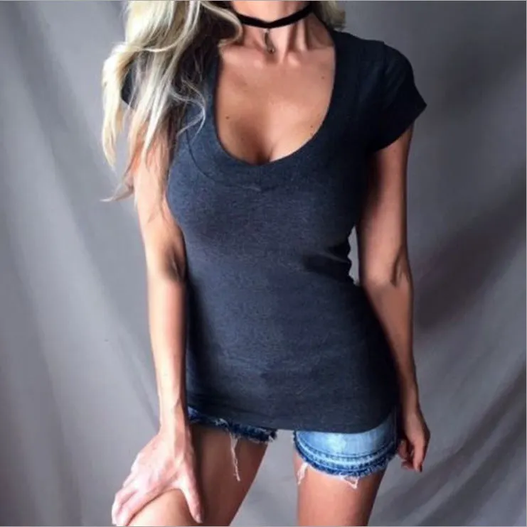 Solid Color V-Neck Short Sleeve T-Shirt