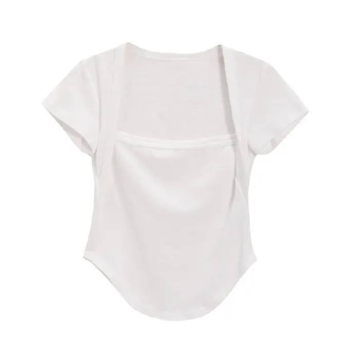 Brownm Brownm Square Collar Short-Sleeved T-Shirt Women's Summer 2024 New Hot Girls Pure Desire Slim Design Sense Top Bottom Shirt