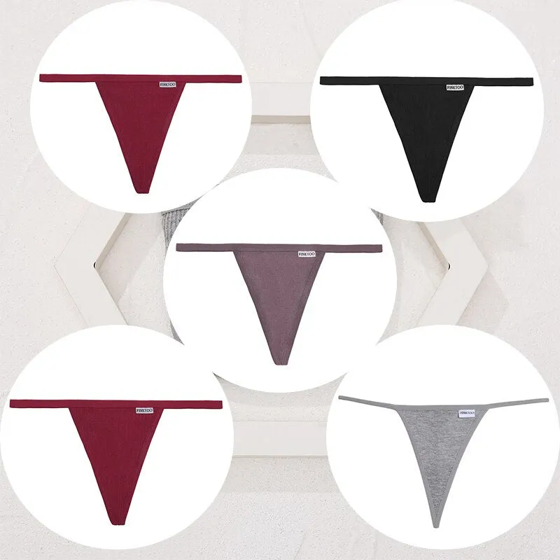 FINETOO 5PCS/Set Sexy G-string M-XL Cotton Girls Panties Women's Pantys Female Underpant Ladies Thong Lingerie Bikini Underwear