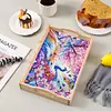 (US Local)Wooden Peach Blossom Peacock 5D DIY Diamond Painting Tray Art Craft with Handle