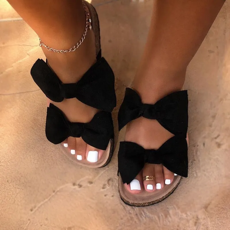 New Summer Women Sandals Silk Bow Flat Shoes Ladies Beach Shoes Slipper Outdoor Fashion Student Home Casual Slippers 35-43