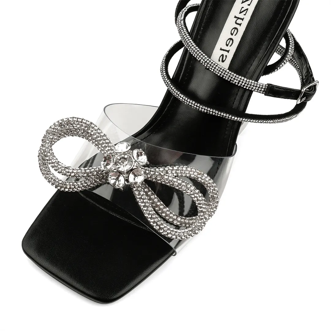 9.5cm/3.74 Double Bow Crystallized High Heels