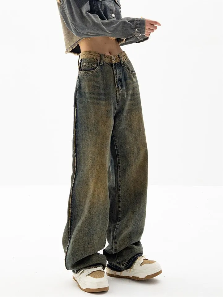 Brownm jeans with a classic vintage wash