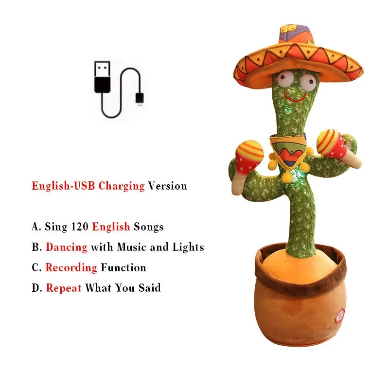 Rechargeable Dancer Cactus With Sound In Spanish Captus Dancer For Babies USB Dancing Cactus Parlant Toy Russian