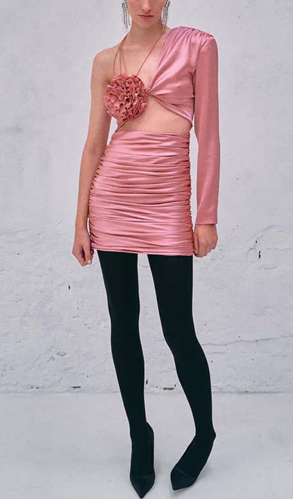 Floral One Shoulder Satin Mini Dress In Pink Flowering Girl