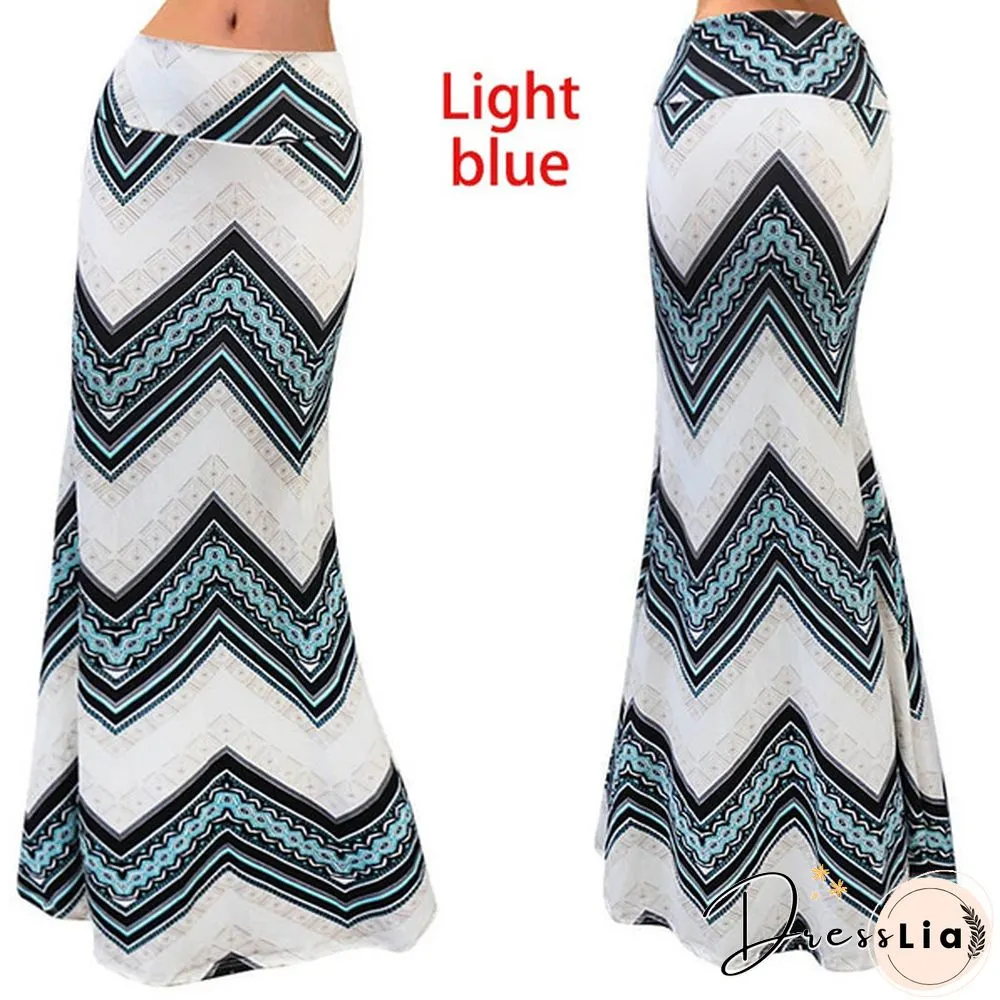 Women Summer Sexy Maxi Skirt Floral Print Patchwork Slim Casual Skirts Beach Party Long Dress