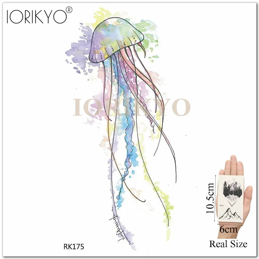 Cartoon Water Color Girls Tattoo Stickers Temporary Children Tattoo Women Stickers Ocean Jellyfish Beauty Flash Tatoos Cute