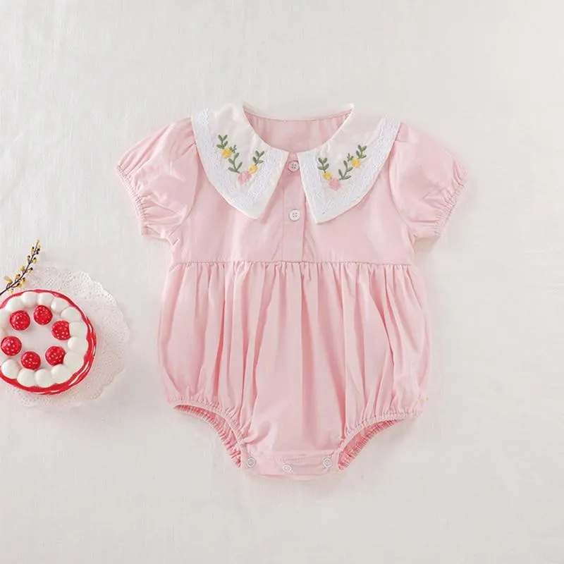 0-3Yrs Infant Clothes Rompers 2020 Summer Newborn Grils Cotton Lace Romper With Cap 2pcs Set Baby Girls Overall White