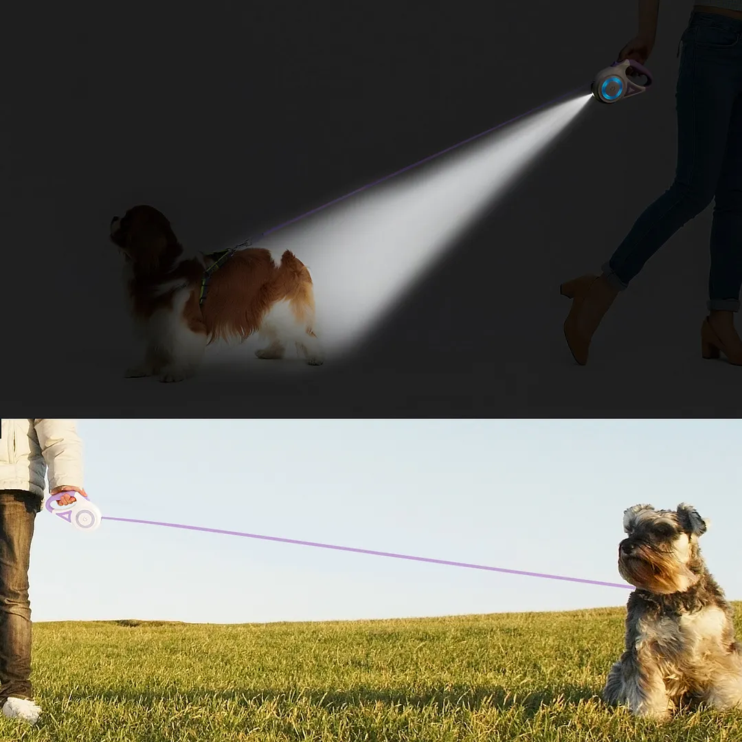 BEBANG Retractable Dog Leash, 16ft with Light, Anti-Slip Handle, One Button Brake & Lock Tangle-Free