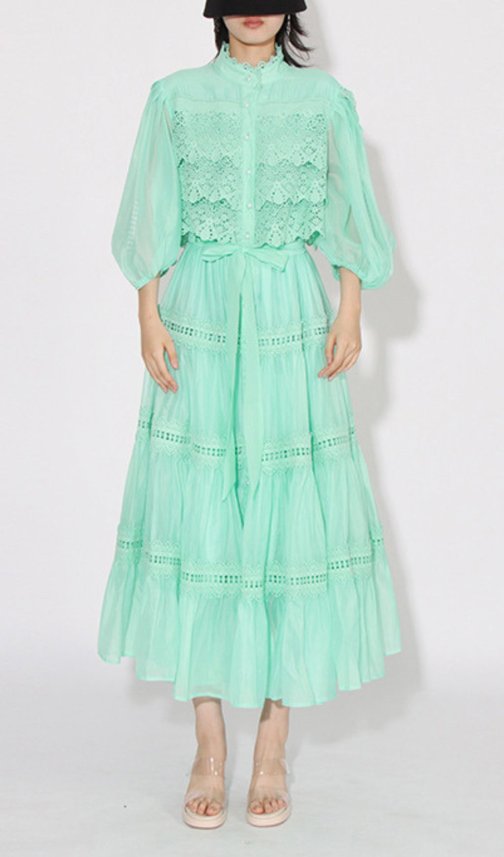 Fashionslee WomenAstrea Puff Sleeve Embroidery Maxi Dress