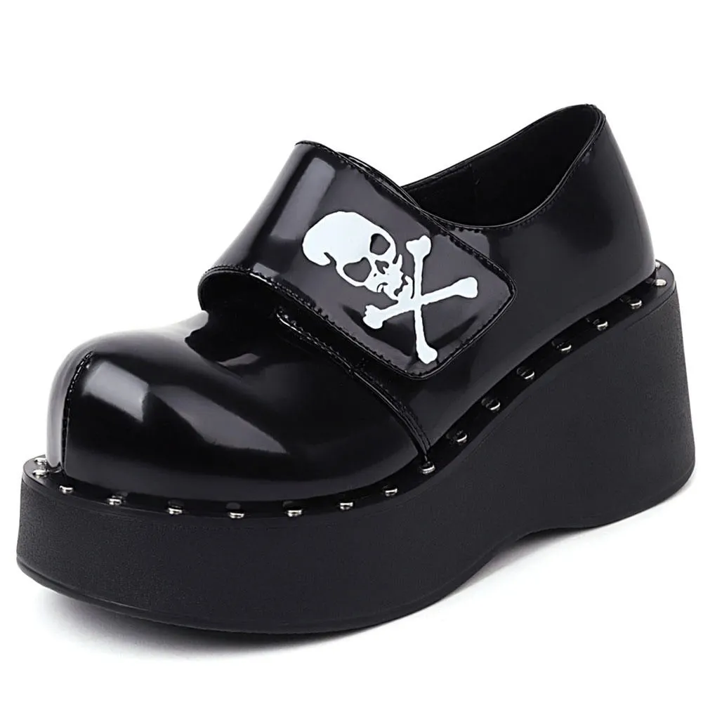 2021 Lovely Gothic Style Lolita Punk Cosplay Black Comfy Walking Wings Chunky Heels Platform Shoes Women Footwear Big Size 43