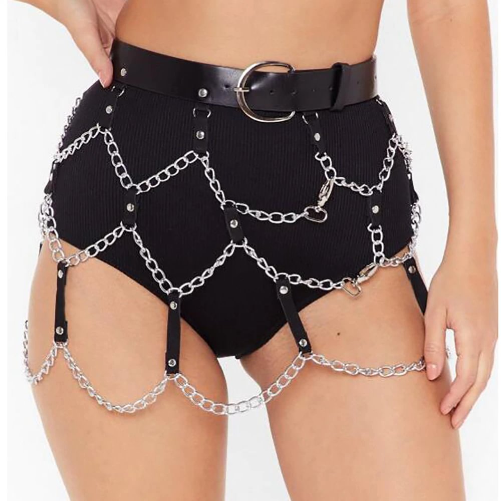 Billionm Goth Faux Leather Skirt Harness Woman Body Bondage Garter Belt Stockings Sexy Lingerie Bdsm Festival Rave Gothic Dress Women