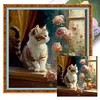 Cats And Flowers On Windowsill- 18CT Stamped Cross Stitch 30*30cm/11.81*11.81in