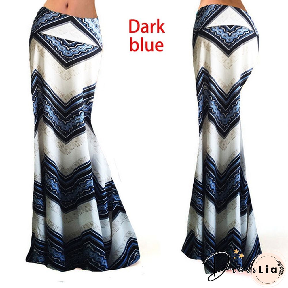 Women Summer Sexy Maxi Skirt Floral Print Patchwork Slim Casual Skirts Beach Party Long Dress