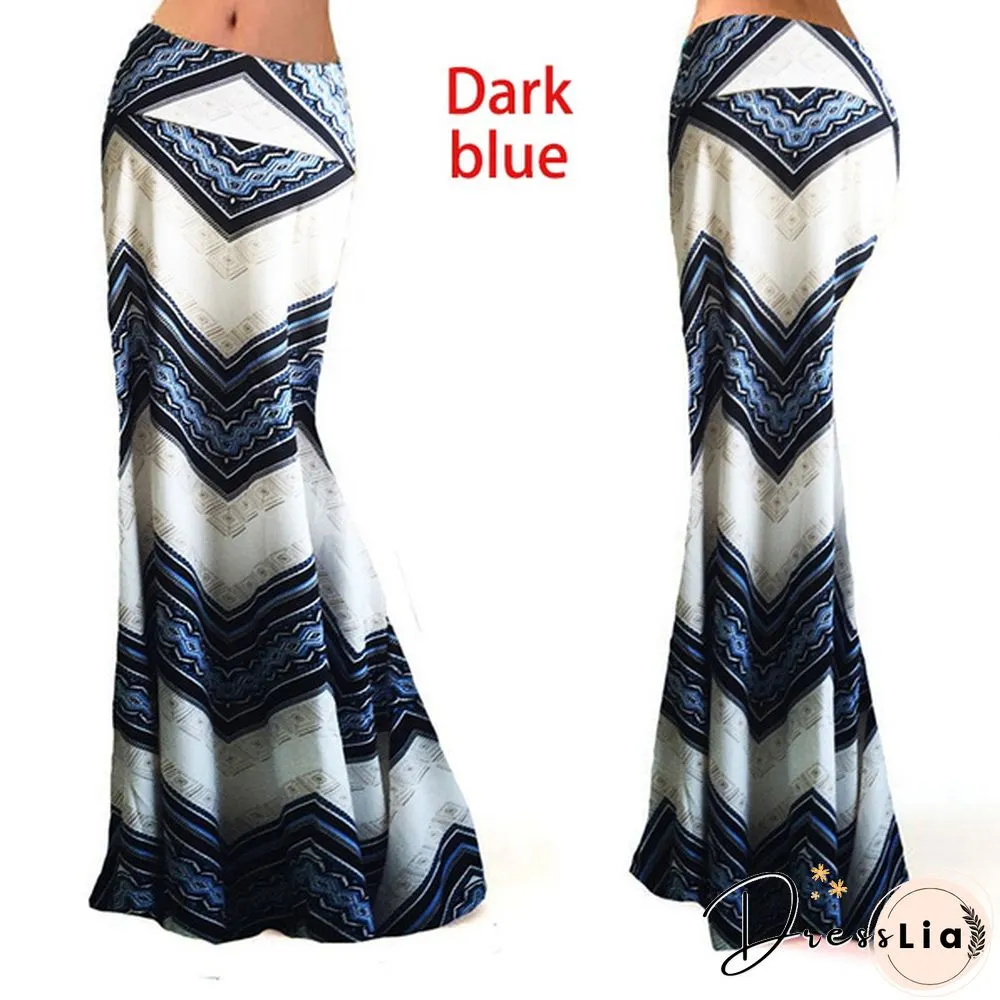Women Summer Sexy Maxi Skirt Floral Print Patchwork Slim Casual Skirts Beach Party Long Dress
