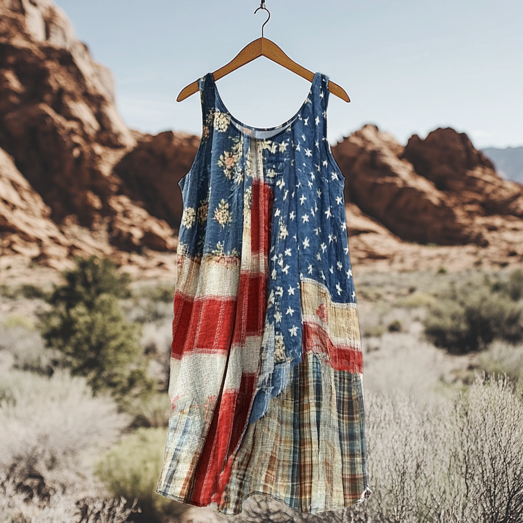 Women's Vintage Independence Day Flag Check Short Dress