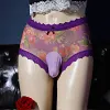 Sexy fully transparent mesh printed mid-waist lace bullet separate panties