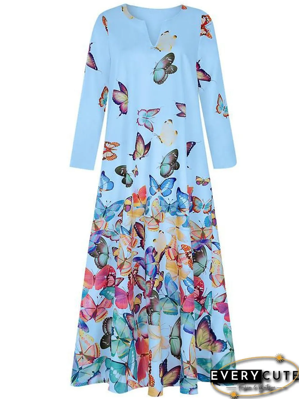 Women's Shift Dress Maxi long Dress - Long Sleeve Butterfly Spring Fall Hot Loose White Yellow Blushing Pink Light Blue S M L XL XXL 3XL 4XL 5XL