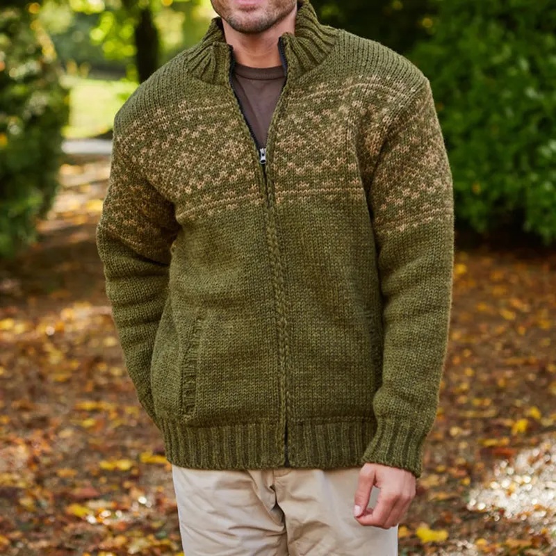Mens Vintage Fair Isle Knitted Cardigan Sweater