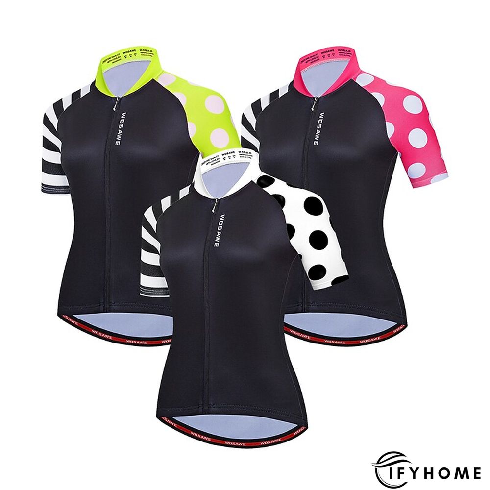 WOSAWE Women's Cycling Jersey Short Sleeve Bike Jersey Top with 3 Rear Pockets Mountain Bike MTB Road Bike Cycling Windproof Breathable Quick Dry Reflective Strips Black Green Red Patchwork Dot Sports | IFYHOME